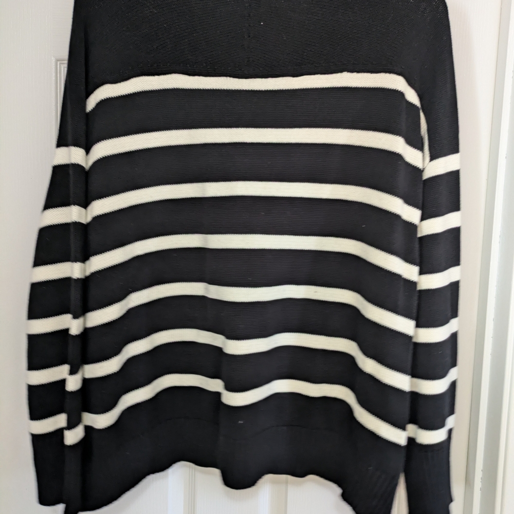 Terra & Sky Black and Cream Striped V-Neck Button Cardigan - Picture 6 of 6